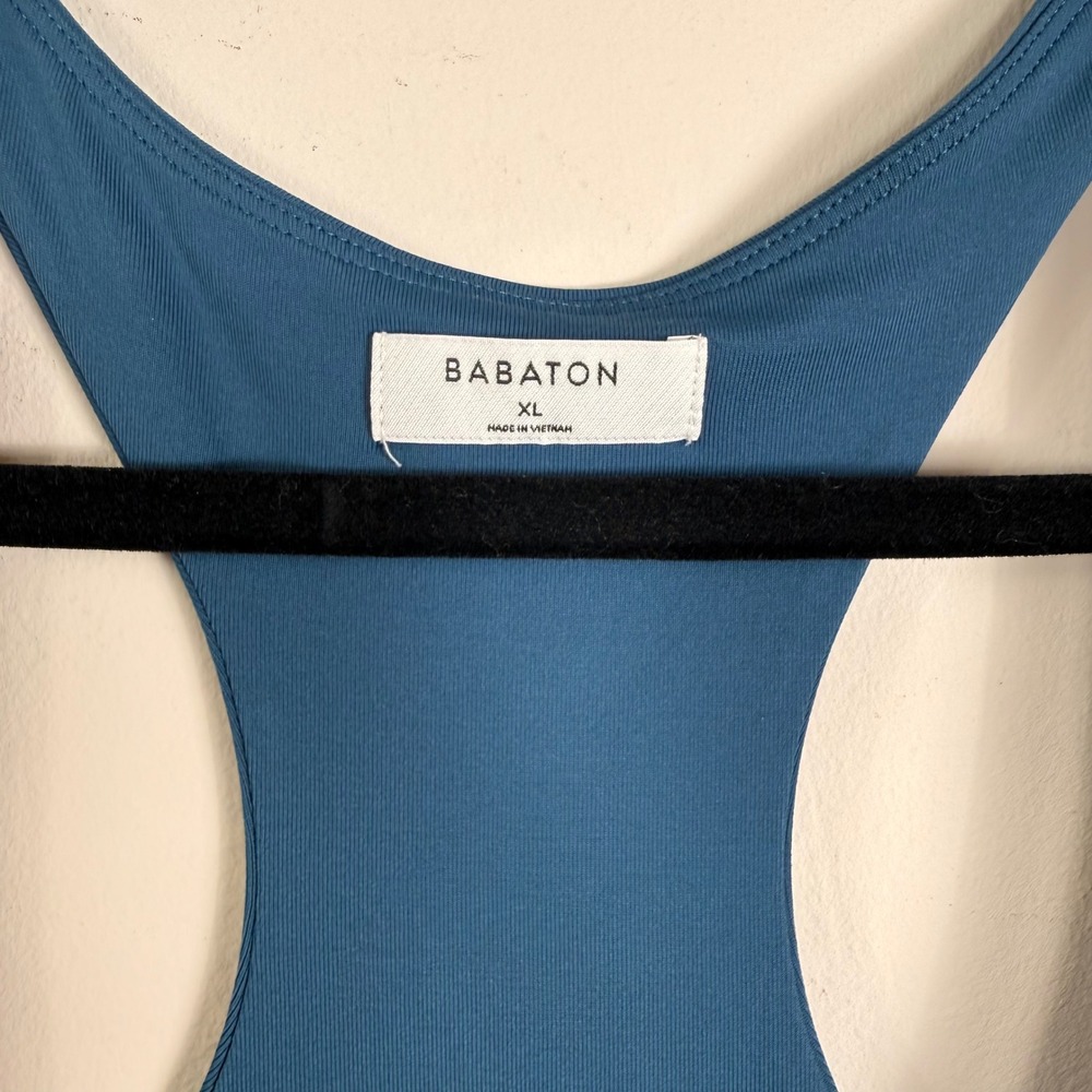 Babaton Aritzia Womens XL Teal Racerback Cropped Tank Top Scoop Neck Stretch - Picture 3 of 3
